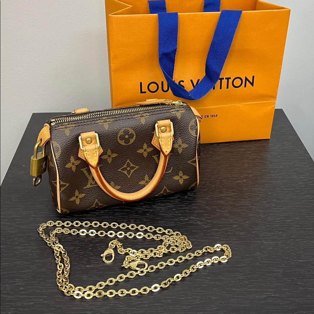 Louis Vuitton Brown Monogram Mini Speedy with Tan Trim